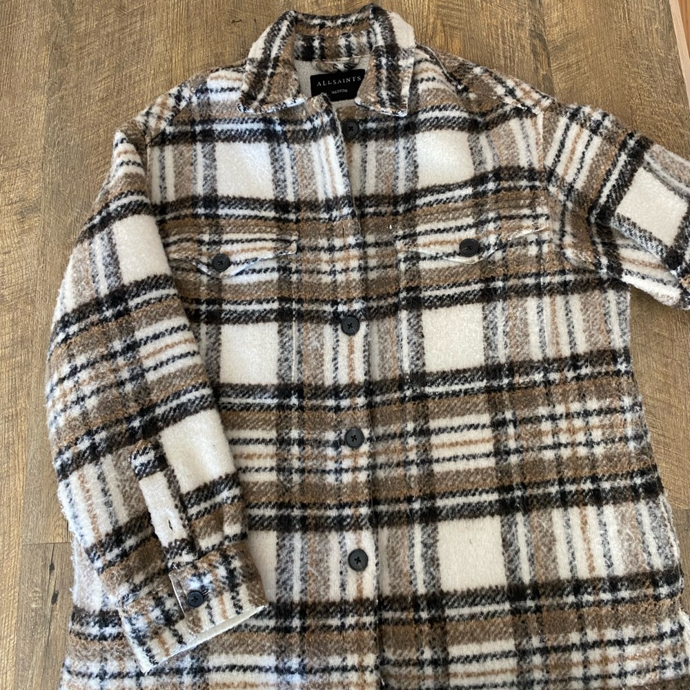 All Saints Plaid Jacket in Cream and Brown